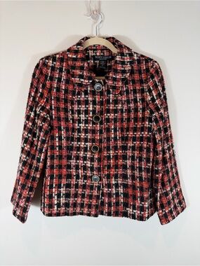 Scott Taylor Red & Black Tweed Button Jacket Medium Petite